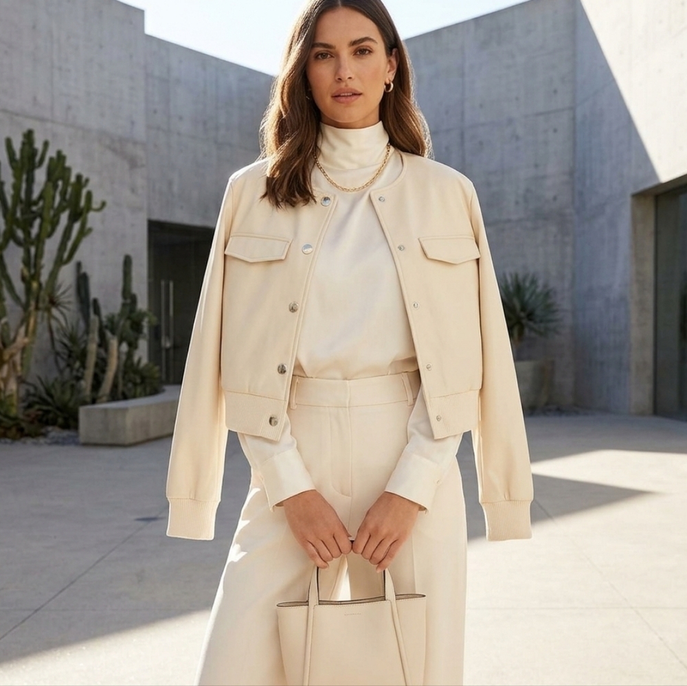 Steve Madden Bona Vegan Leather Bomber Jacket Cream Ivory XL New With Tags